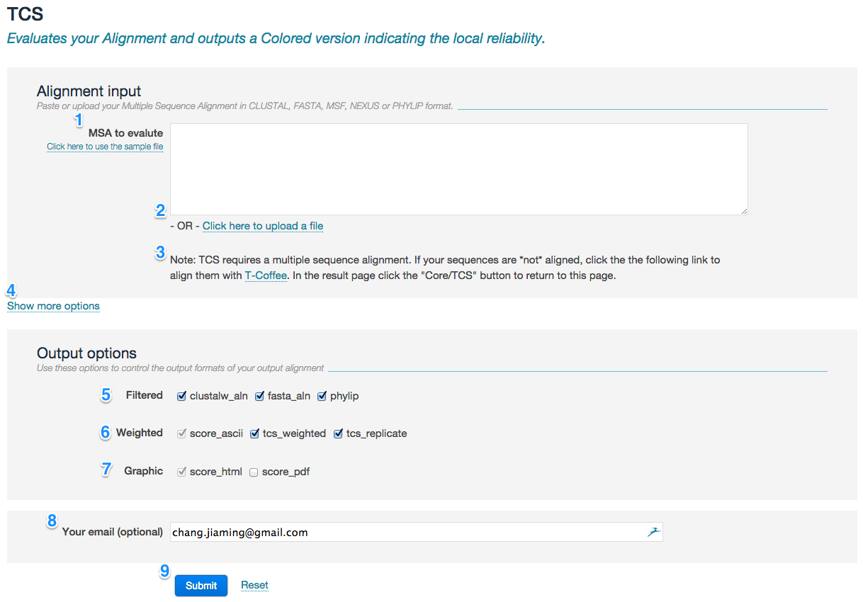 TCS input form